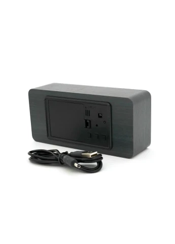 Електронний годинник 862S Wooden (Black), з датчиком температури та вологості, будильник, живлення від кабелю VST (315729965)