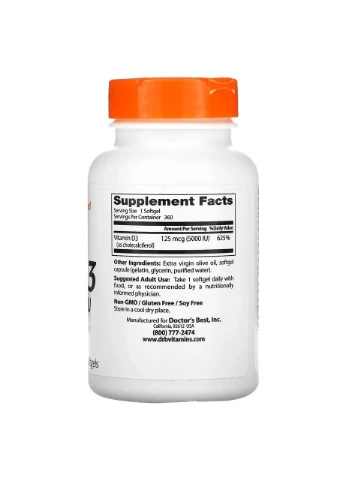 Вітамін D3 Vitamin D3 5000 МО 360 капсул Doctor's Best (361114605)