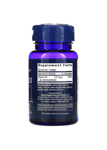 Вітаміни та мінерали Vitamin D3 7000 IU, 60 капсул Life Extension (293338109)