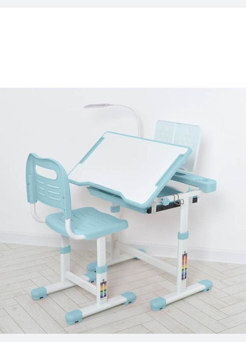 Дитяча парта одномісна зі стільчиком, регульована по висоті, оснащена лампою та зручною підставкою для книг Bambi (303056543)
