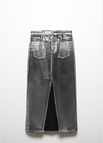 Серебряная юбка джинсовая металлизированная меди с разрезом Mango