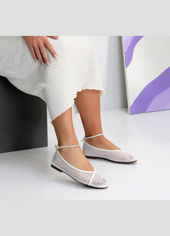 Жіночі жіночі літні балетки з екошкіри та сіткою на плоскій підошві з ремінцем зі стразами Ailaifa | білі штучна шкіра (347324833)