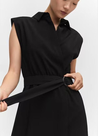 Чорна сукня міді на запах чорне плаття під пасок з розрізом на запах Mango