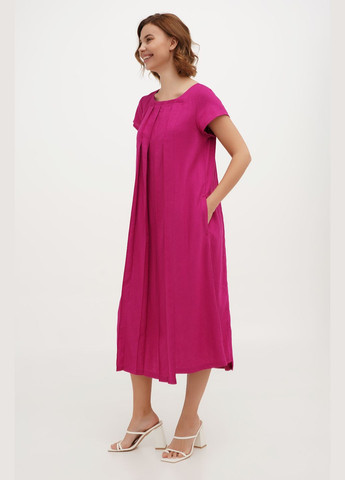 Бордова легка міді сукня зі складками та кишенями, матеріал льон і віскоза, осока., р., код 0452/54/1621 ГАЛЕРЕЯ ЛЬОНУ