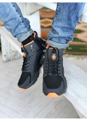 Черные демисезонные кроссовки мужские nike air huarache black orange найк аир No Brand