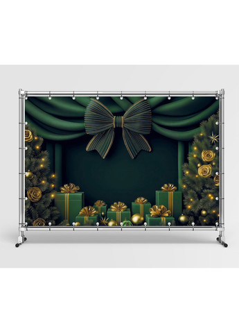 Новогодний баннер-фотозона Зелёный с золотыми подарками и бантом – №46501 Vinylpex (369929939)
