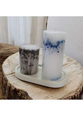 Набор декоративных свечей ручной работы свечи в наборе из 2 шт на овальной подставке с веточками голубой гипсофилы и лаванды Handmade Studio - AV (370203330)