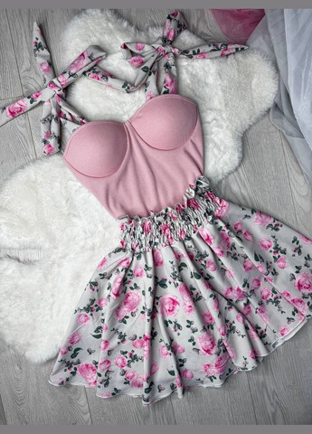 Ніжний комплект топ + спідниця з чашечками No Brand Р4939-757/2 (347176125)