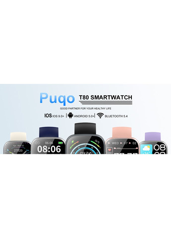 Смарт-часы Smart Watch Puqo T80S Спортивные с температурой, тонометром, Черные No Brand (363318116)