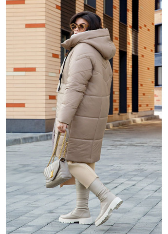 Темно-бежевая зимняя женское зимнее пальто прямого силуэта с капюшоном all posa (ap101638p) A'll Posa