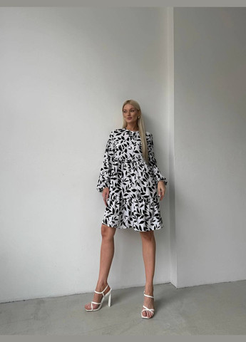 Чорно-білий кежуал жіноча сукня софт No Brand з квітковим принтом