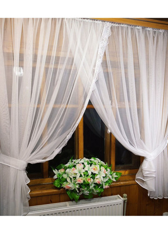 Фіранка готова короткая Поліна біла бамбук вишивка No Brand (372133873)