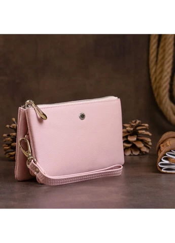 Місткий клатч на два відділення жіночий Рожевий 19,2х10х2 см st leather (391299517)