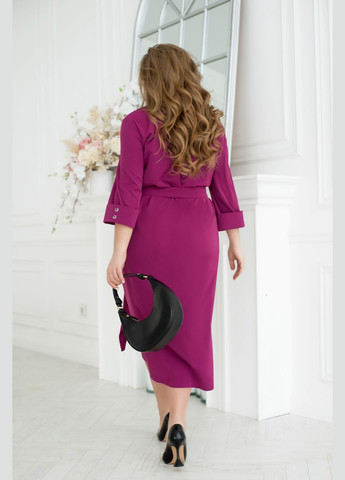 Фуксинова (кольору Фукія) ділова сукня-сорочка з поясом сорочка No Brand однотонна