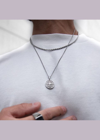 Мужская серебряная металлическая подвеска, цепочка с кулоном Компас No Brand (328251218)