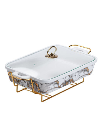 Мармитница керамическая прямоугольная 2 л со стеклянной крышкой, мрамор Yiwu (324804137)