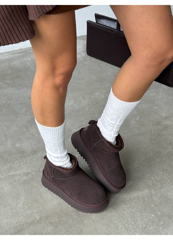 Жіночі уггі шоколадні, натуральна замша, хутро, ультракоротка модель No Brand (366091797)