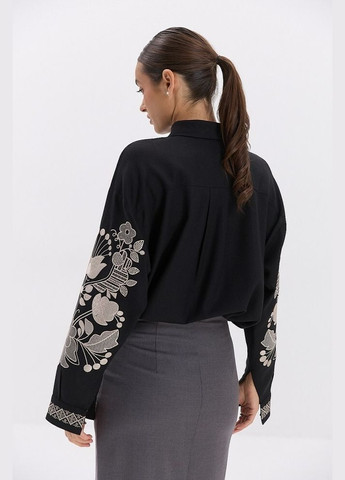 Чёрная рубашка женская чёрная вышиванка с золотистыми узорами mkar69223-3 Modna KAZKA (337145130)