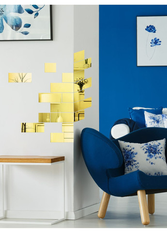 Зеркальная акриловая наклейка на стену самоклеящаяся декоративная Кирпички 13.4х5 см 18 шт. Золото Ваша Світлість (366334542)