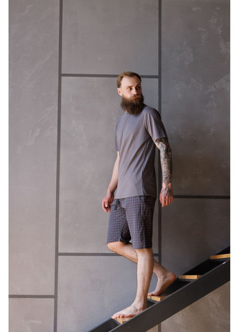 Пижама мужская футболка темносерая + шорты HOMELY в клетку графит Handy Wear (337715533)