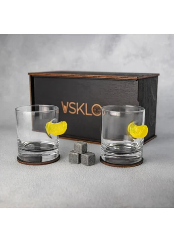 Набір на 2 склянки (з мандаринами), 2 стакана, 6 каменів для охолодження, дерев'яна упаковка VSKLO (396278255)