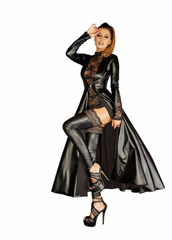 Черное платье noir f128c powerwetlook gown coat - xl Handmade