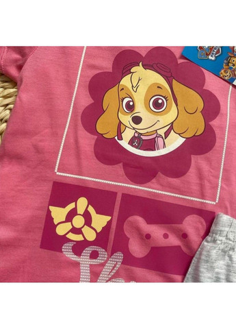 Розовый комплект хлопчатобумажный для девочки щенячий патруль скай, розовый, серый Lupilu