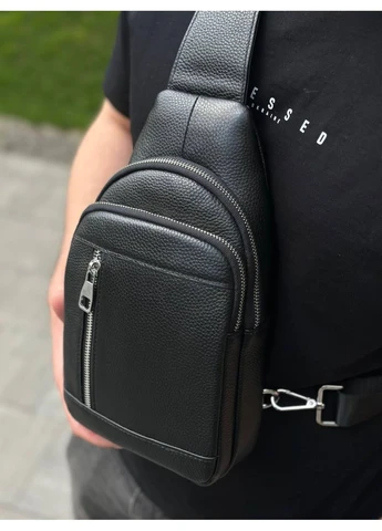 Мужской стильный черный кожаный слинг на плече 7862 Tiding Bag (341309367)