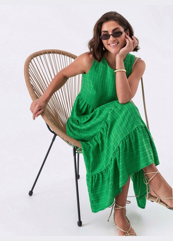 Зеленое кэжуал зелёное платье-миди в клетку Dressa в клетку