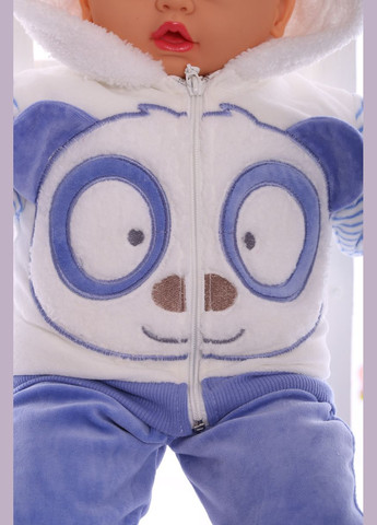 Блакитний зимній костюм з довгим рукавом для хлопчика велюровий панда блакитний 86 см (27411) BABYKROHA