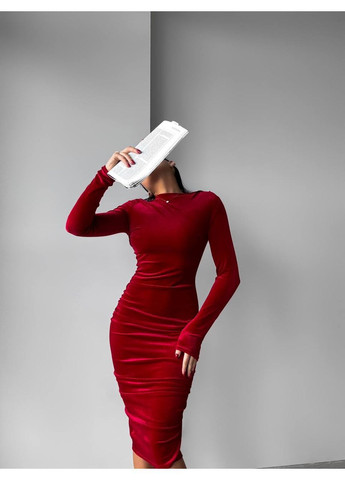 Красное праздничный элегантное бархатное платье меди с длинным рукавом силуэтная No Brand