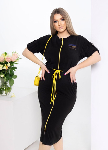 Чорна повсякденний стильна прогулянкова сукня з поясом No Brand з українською символікою