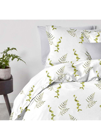 Двоспальна постіль з простирадлом на гумці Green Foliage CS2 180х220 см Cosas (307386833)