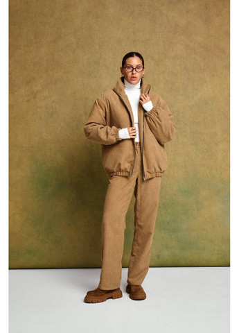 Бомбер жіночий вельветовий з еко пухом — чорний, бежевий (універсальний розмір) GD/GL Модний простір на блискавці (366883363)