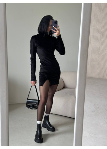 Черное повседневный, коктейльное, кэжуал женское платье силуэтная No Brand однотонное