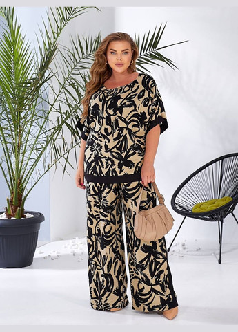 Женский костюм двойка с штапеля цвет черный принт New Trend (330577587)