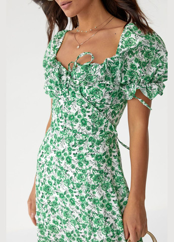 Зелена повсякденний квіткова сукня міді з розрізом 2266 Lurex з квітковим принтом