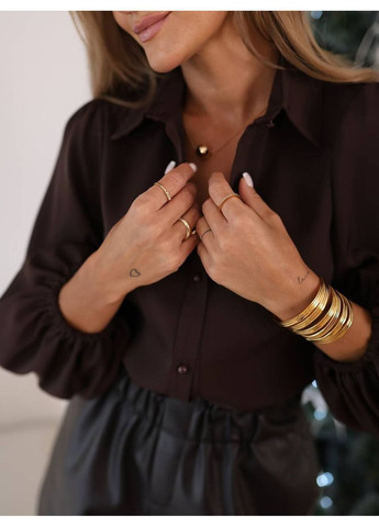 Коричневая повседневный рубашка однотонная KaraMix с длинным рукавом