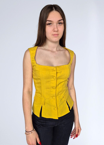 Жовта блузка-топ жіноча без рукавів на гудзиках SHEIN