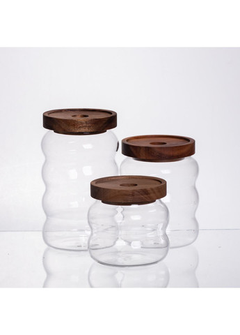 Набір скляних банок для сипучих продуктів 3 штуки 400 600 800 мл контейнери для круп та спецій з бамбуковими кришками Yiwu (370432303)