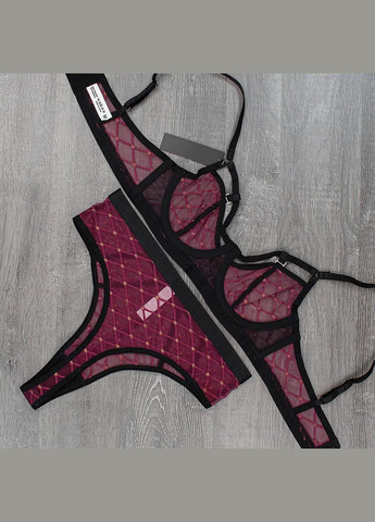 Бордовый демисезонный соблазнительный комплект женского нижнего белья No Brand