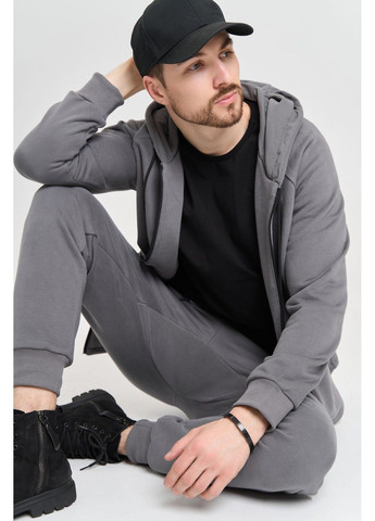 Спортивный костюм мужской ТРОЙКА весна осень 4ZIP с кофтой на замке серый + футболка черная Handy Wear (293275176)