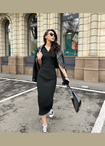 Черное платье в рубчик ниже колен Nositi