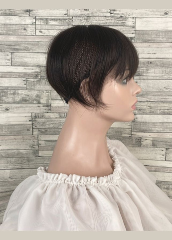 Накладка чубчик з натуральних волосся темно-коричневого кольору з імітациєю росту волосся пряма No Brand 1913 (304766023)