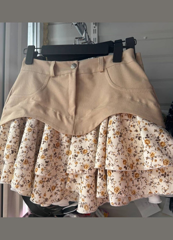 Светло-бежевая кэжуал цветочной расцветки юбка с имитацией баски Adelante с баской