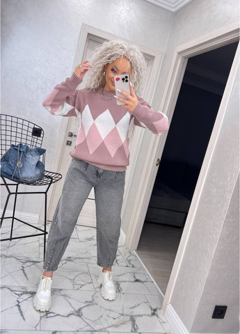 Пудровый демисезонный женский теплый свитер с узором джемпер No Brand