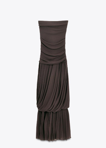 Коричнева вечірня сукня Zara однотонна