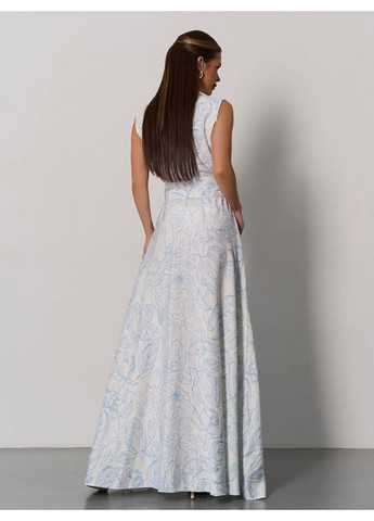 Комбинированное платье 15167 бело-голубое ISSA PLUS однотонное