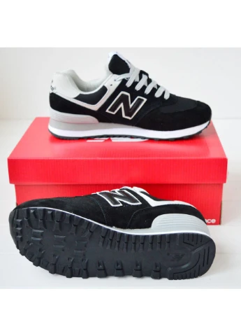 New Balance 574 Black Gray чорні з сірим Vakko комбіновані демісезони (376436814)