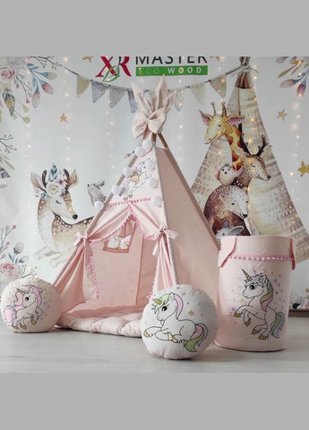 Палатка Вигвам для детей БОН БОН Веселые единороги на пудре + корзина для игрушек Полный комплект! No Brand (316221714)